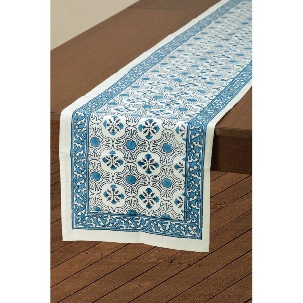Sevya Handmade Fairtrade Blue Floral Table Runner